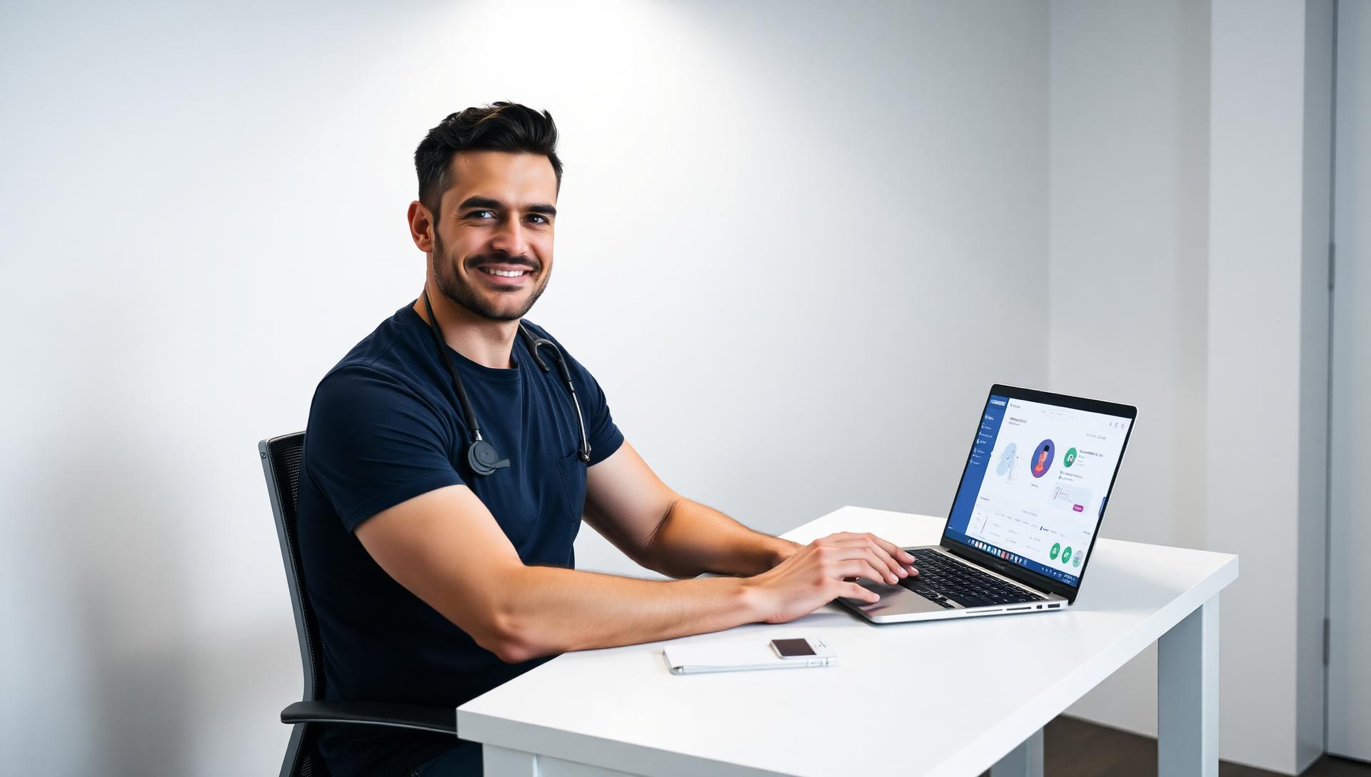Telehealth provider reviewing patient health data on a laptop