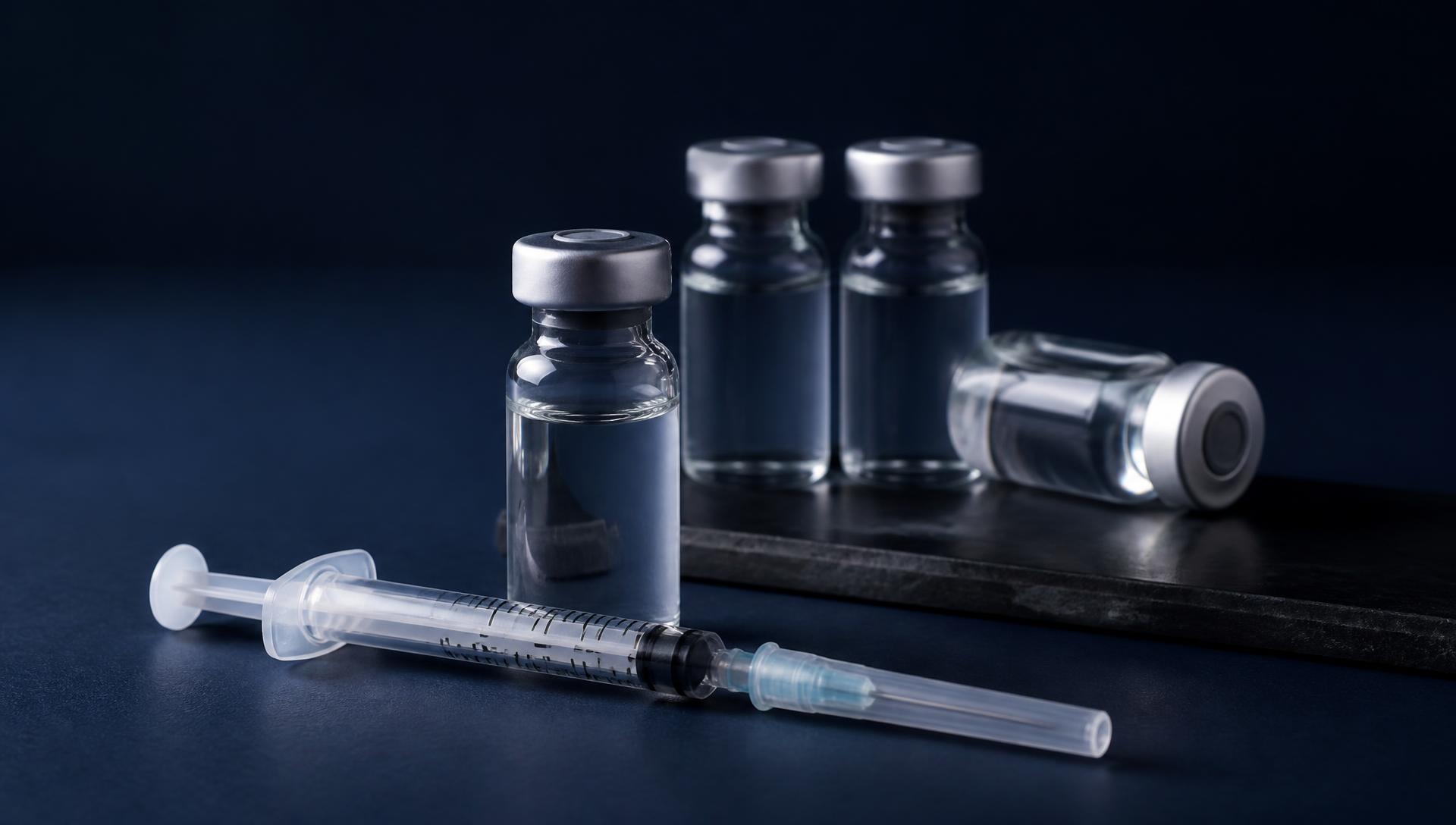 Sterile medication vials and syringe used in peptide therapy