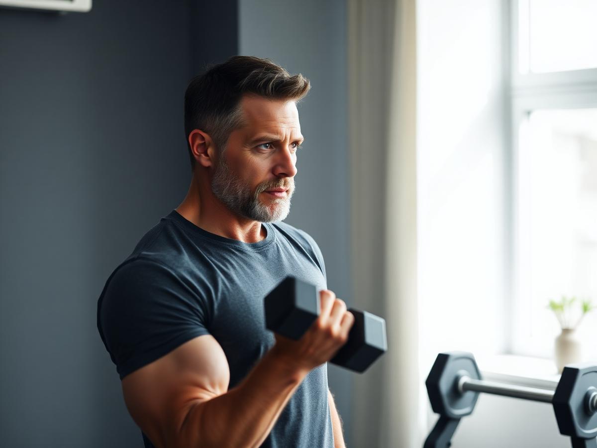 Man strength training after starting testosterone replacement therapy